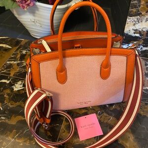 KATE SPADE CROSSBODY SATCHEL KNOTTS CANVAS LEATHER SIZE MEDIUM DRIED APRICOT